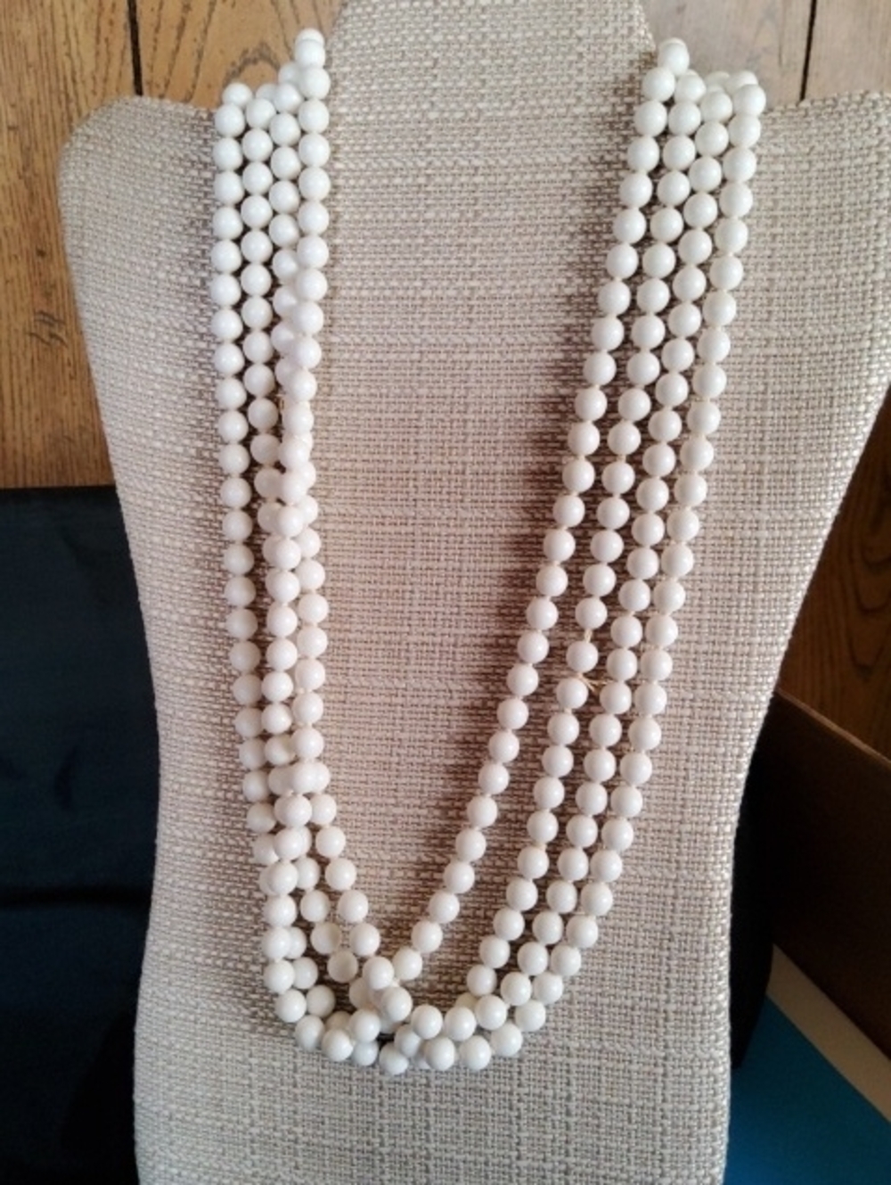 Vintage 96" Strand Milk Glass Hand-knotted Necklace.